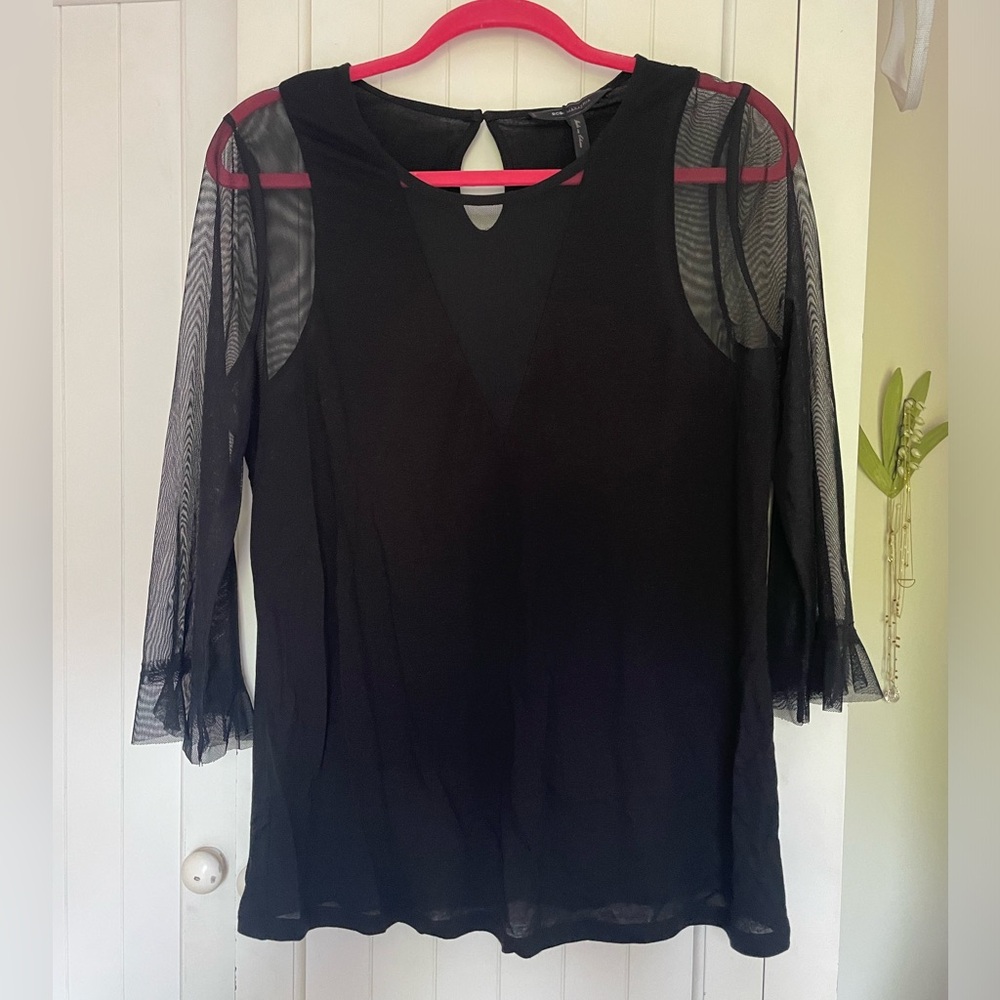 BCBGMAXAZRIA Black Top with Mesh Details